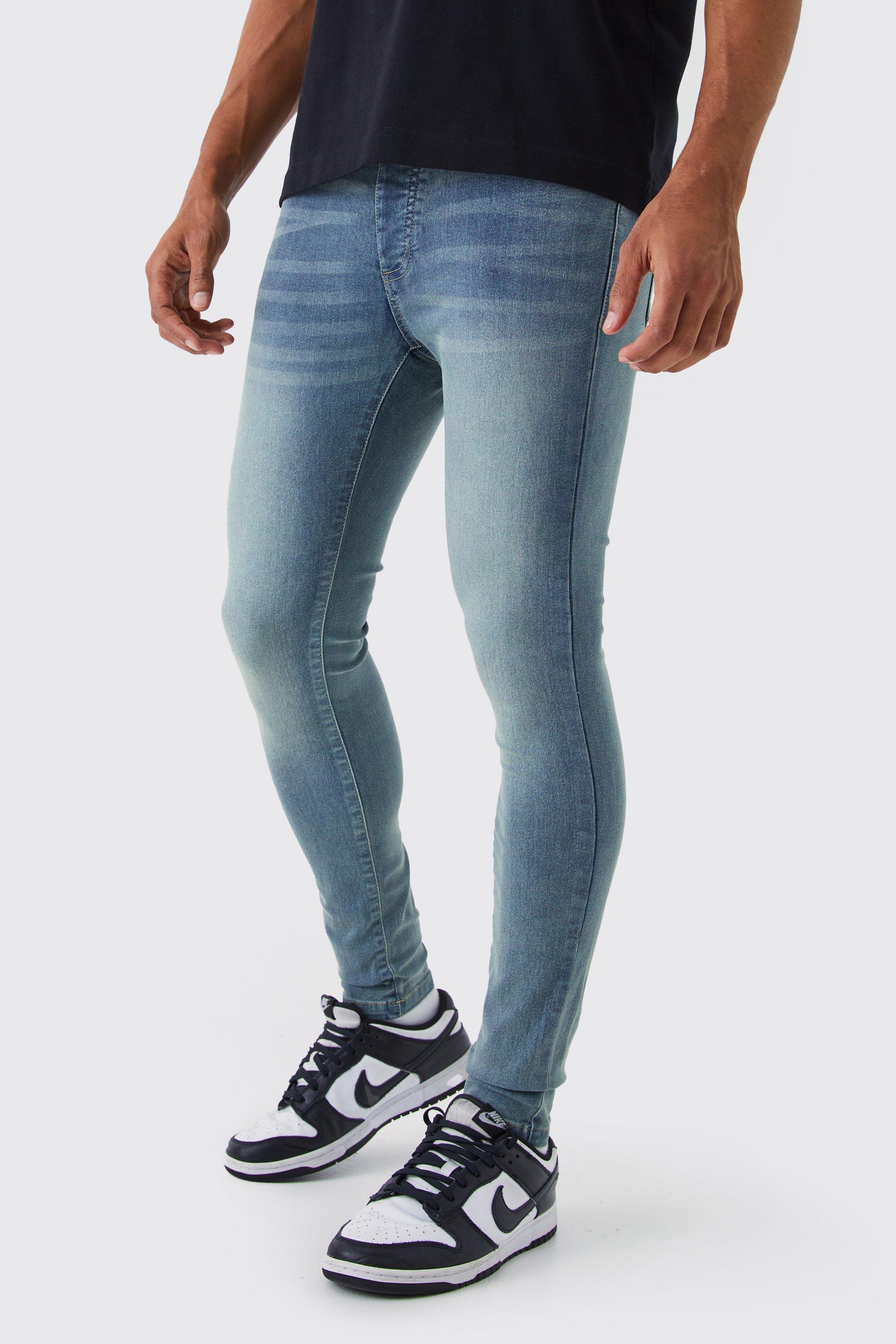 Mens Blue Super Skinny Stretch Jean, Blue